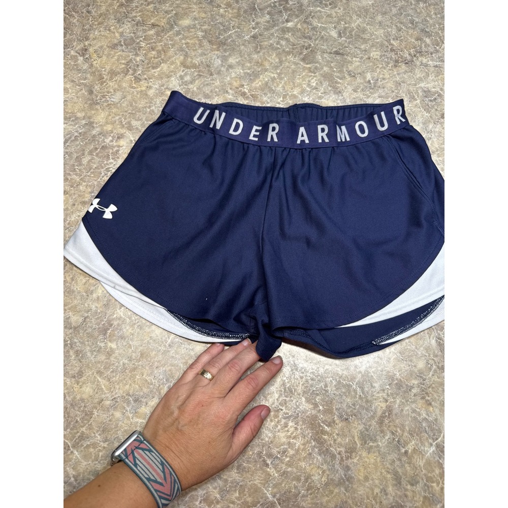 Under Armour Womens HeatGear Loose Fit Running Athletic Shorts Navy Blue Small